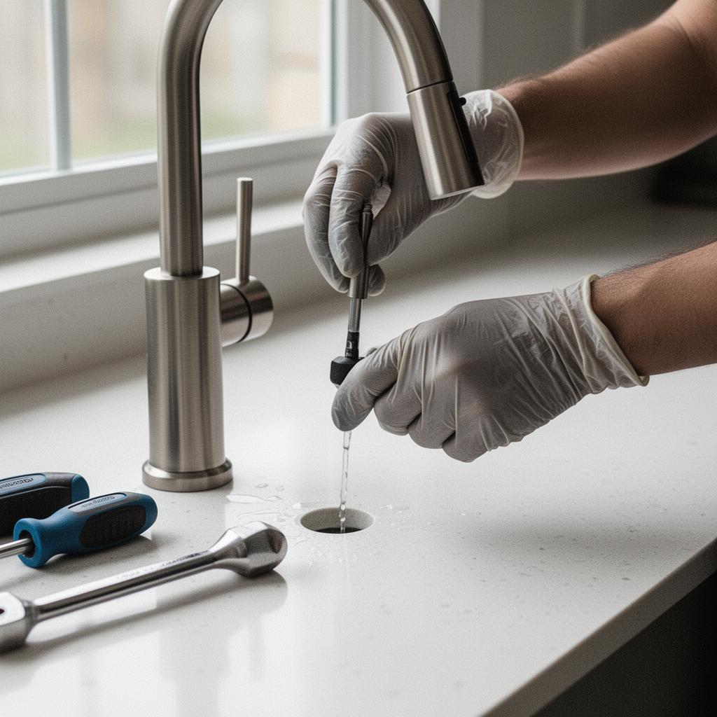 Brushed-nickel kitchen faucet installation in an Ottawa home